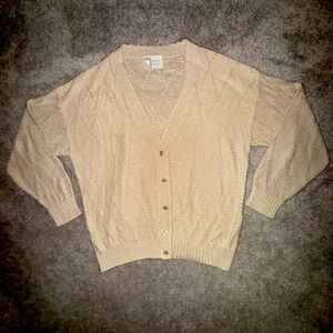 BJ by Billie Jo Vintage 60s/70s Beige Tan Cream Textured Cardigan Sweater